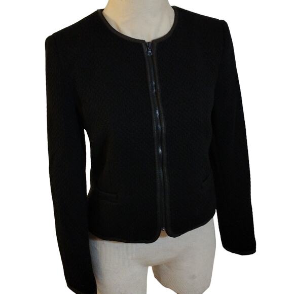 Alice + Olivia Jacket Sz SP Black LAMB LEATHER TRIM Puff Quilted Blazer Regency - Picture 15 of 16